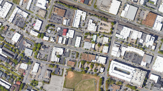 aerial view of the Palace Shops and Station in the Ghent neighborhood of Norfolk, Virginia