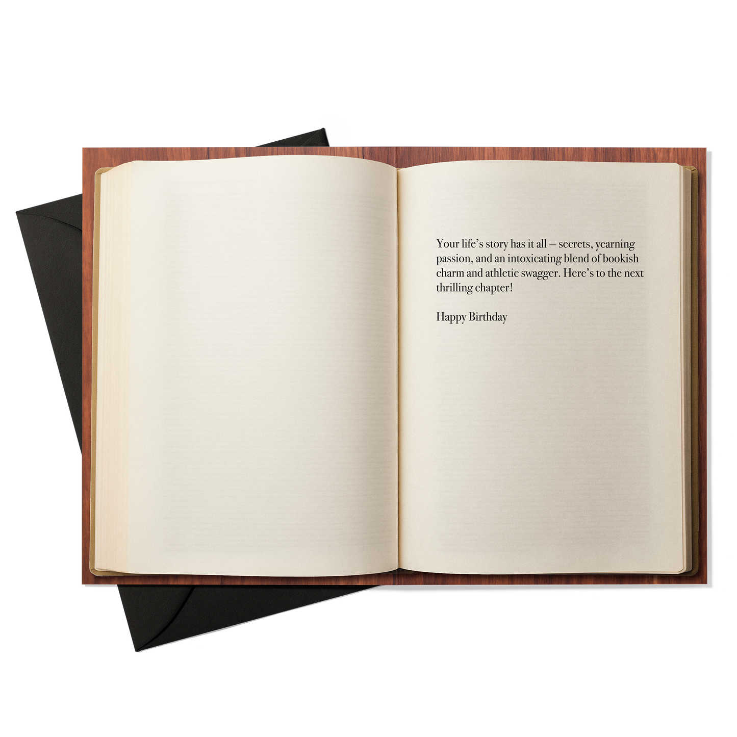 Open book with birthday message on a white background
