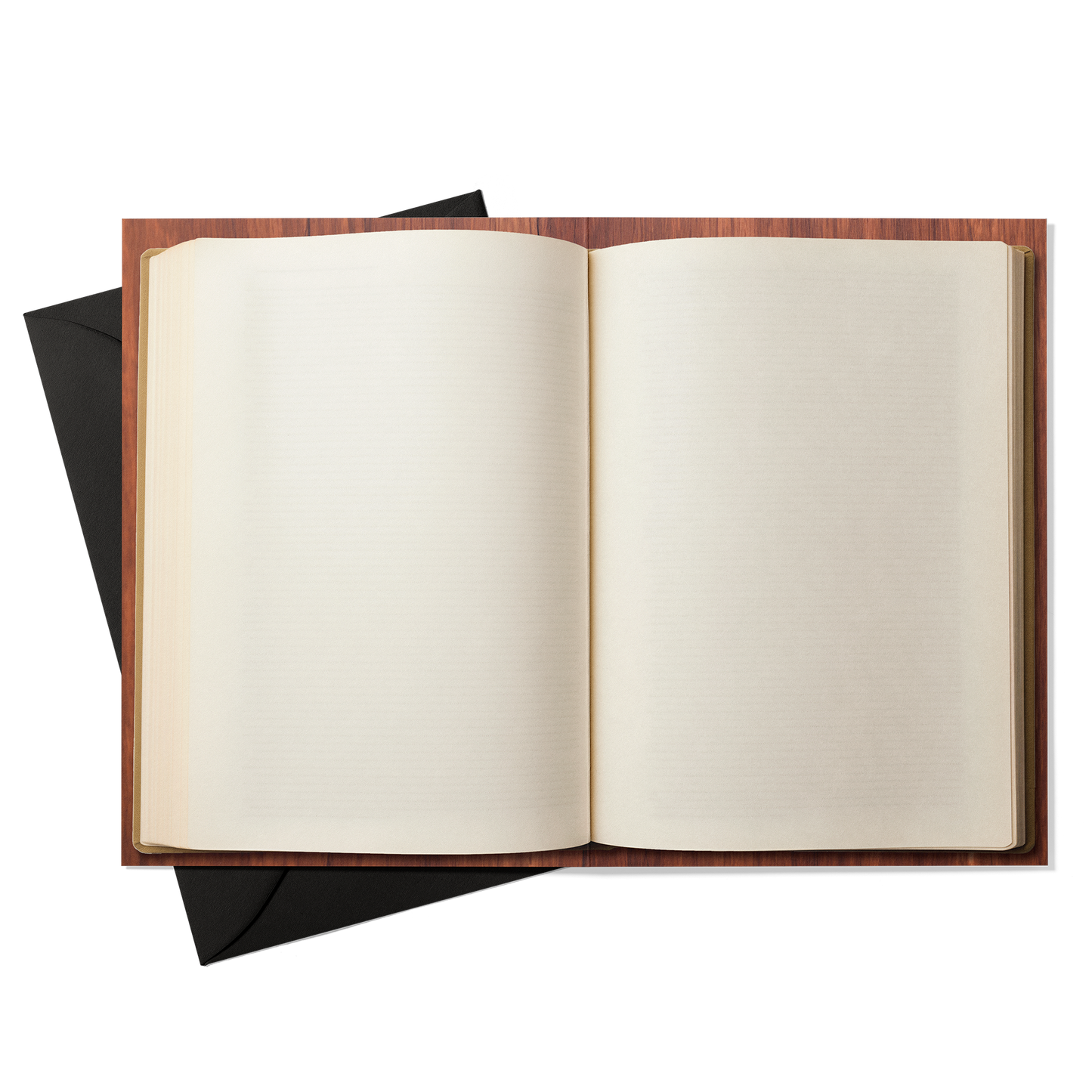 Open book with wooden cover on a white background