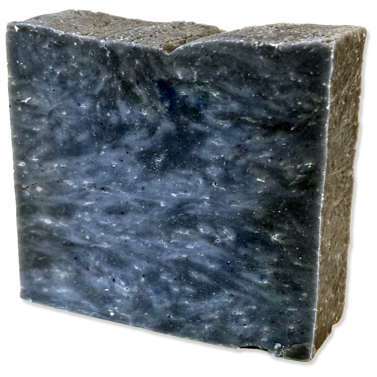 A rectangular bar of soap with a dark slate blue and gray marbled pattern, shown on a plain white background.
