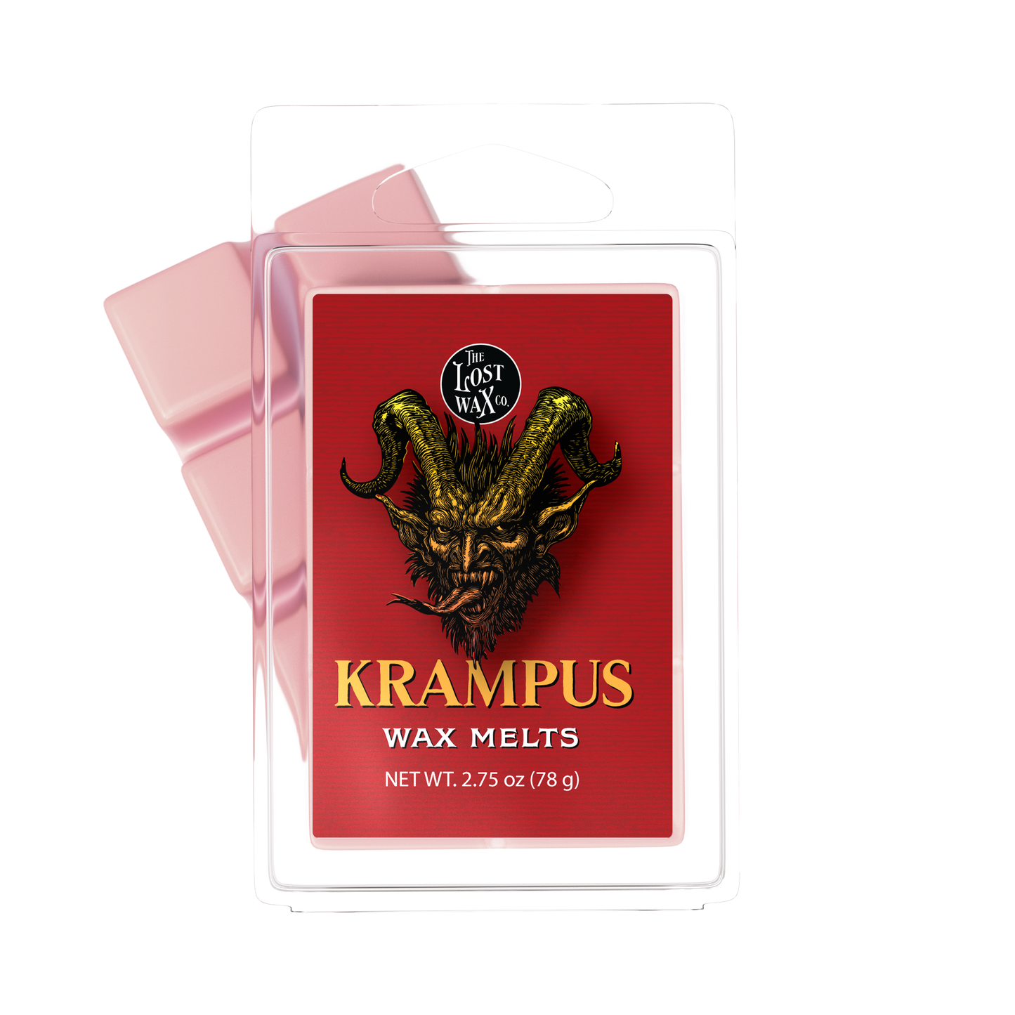 Krampus wax melts packaging with red label and creature design on a white background