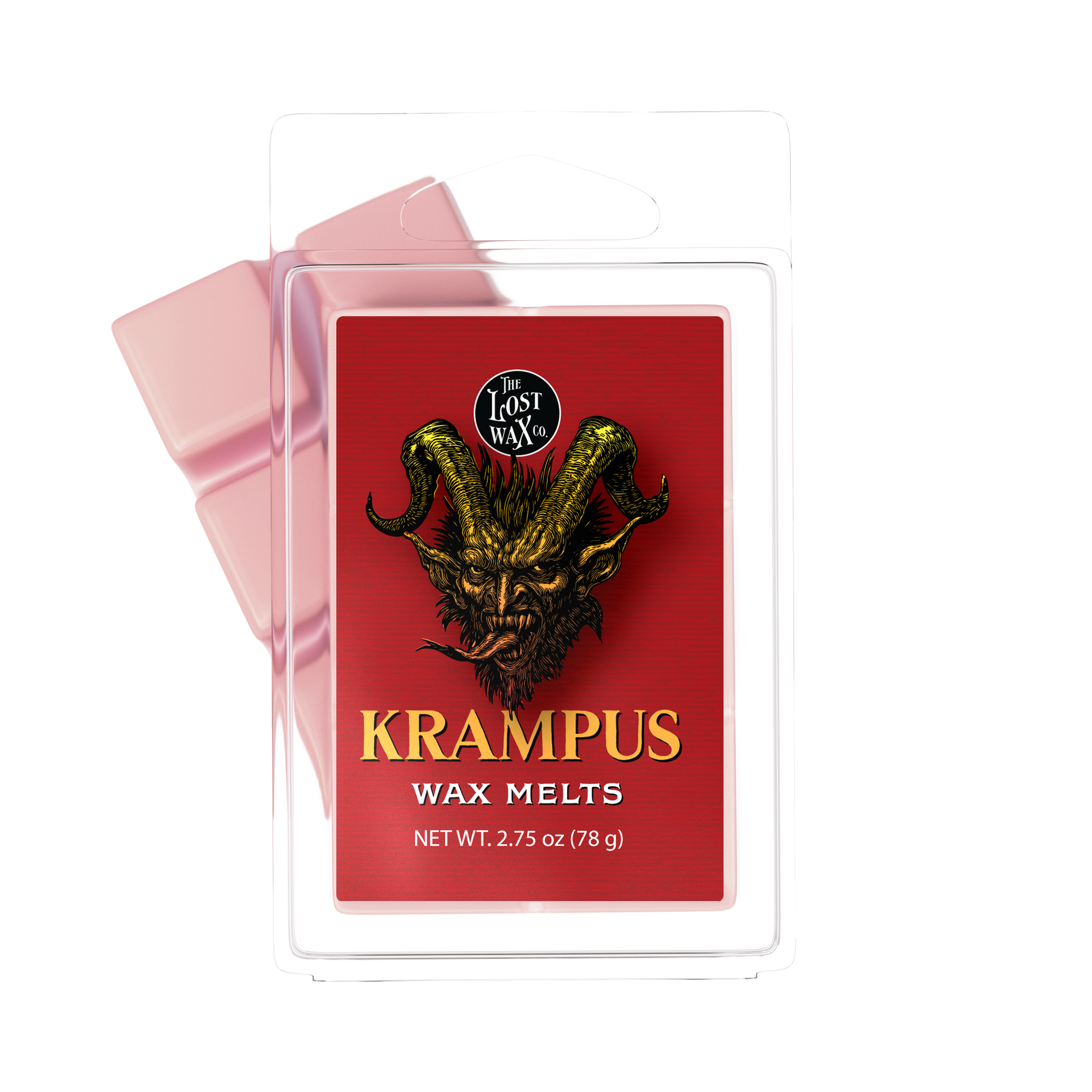 Krampus wax melts packaging with red label and creature design on a white background