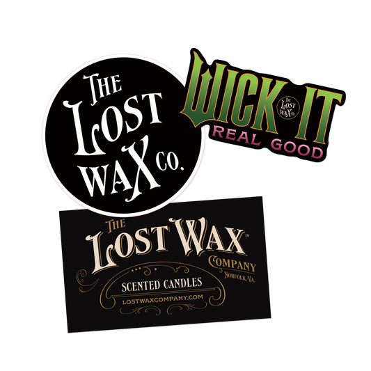 Logos and branding elements of The Lost Wax Co. on a white background