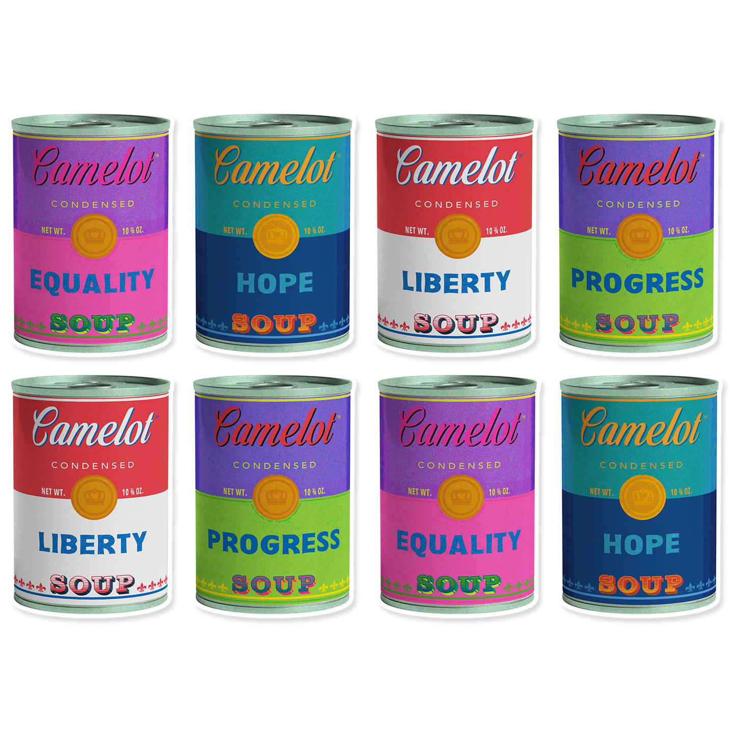 Camelot Brand Soups Kiss-Cut Vinyl Stickers, Set of 8 (2 x 3 inches) by Studio Ten Design